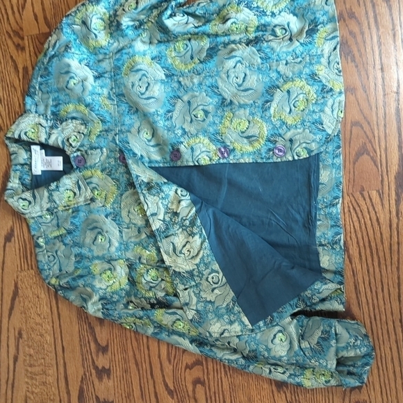 Green/blue Floral Sequin brocade sequins mermaid unique artsy Blazer sz L - Picture 8 of 12